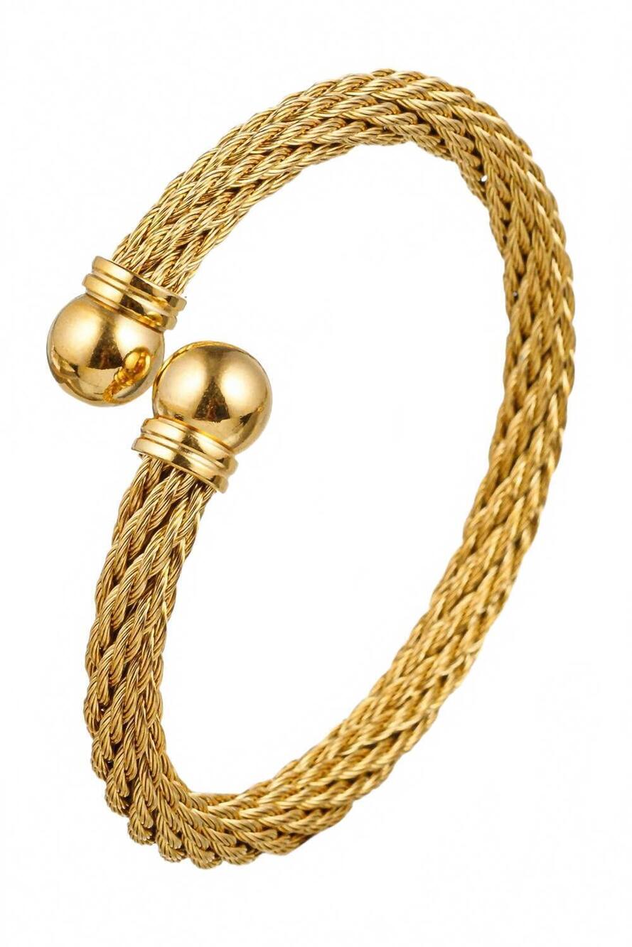 NEW EYE CANDY LOS ANGELES cody titanium cable wire cuff bracelet a tingh in gold
